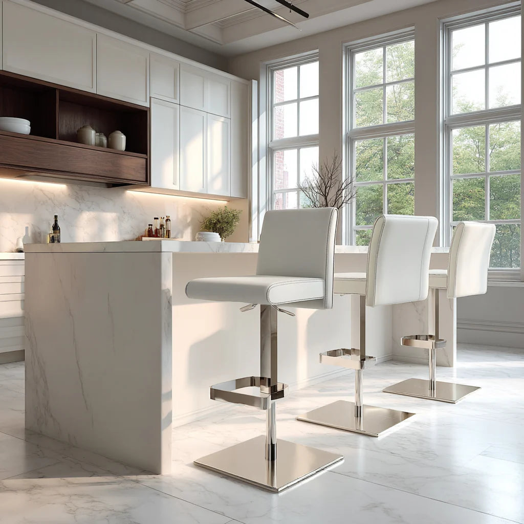 Vittoria White Adjustable Bar Stool