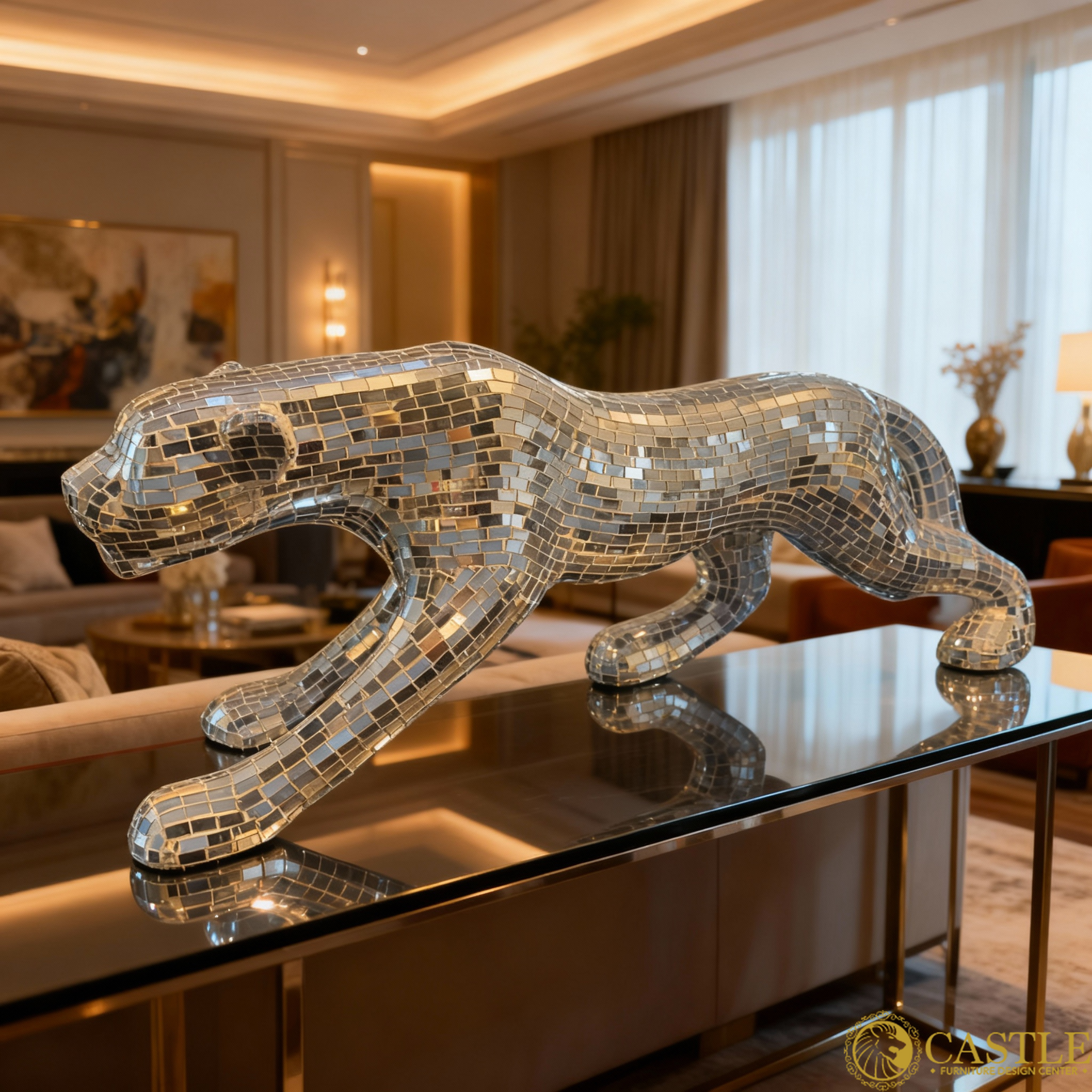 Mirror Mosaic Leopard Sculpture